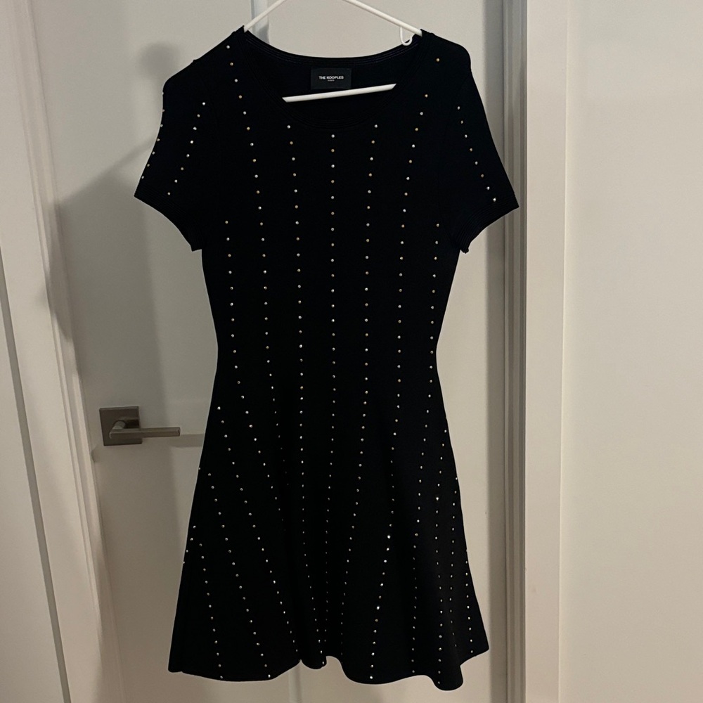 THE KOOPLES Black Mini Dress with Dotted Accents